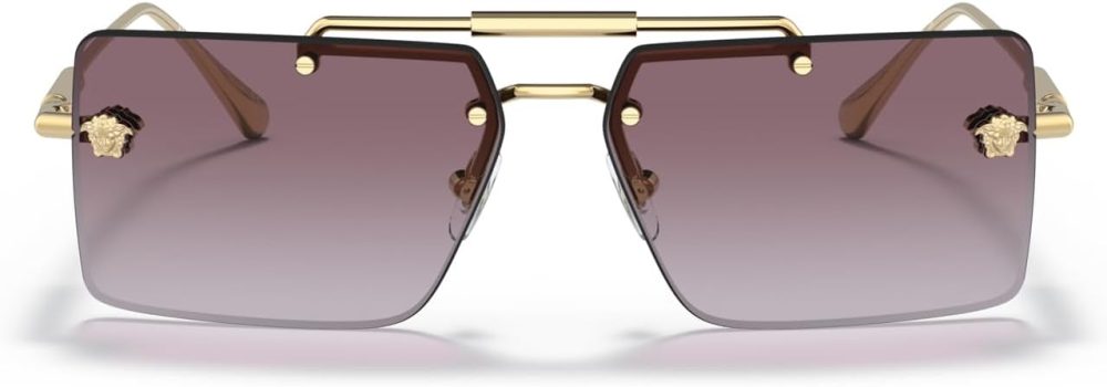 10028H Gold Metal Rectangle Sunglasses Purple Gradient Lens