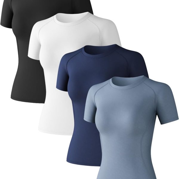 4 Pack Women's Long Sleeve Compression Shirts Athletic with T-Shirts Workout Tops for Gym Yoga Running