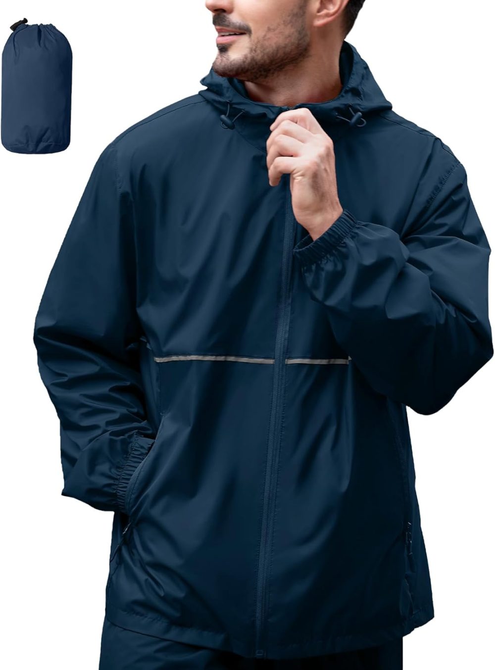 Men's Rain Jacket Waterproof with Hood Lightweight Raincoat for Golf Hiking Camping Cycling