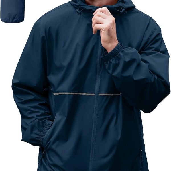 Men's Rain Jacket Waterproof with Hood Lightweight Raincoat for Golf Hiking Camping Cycling