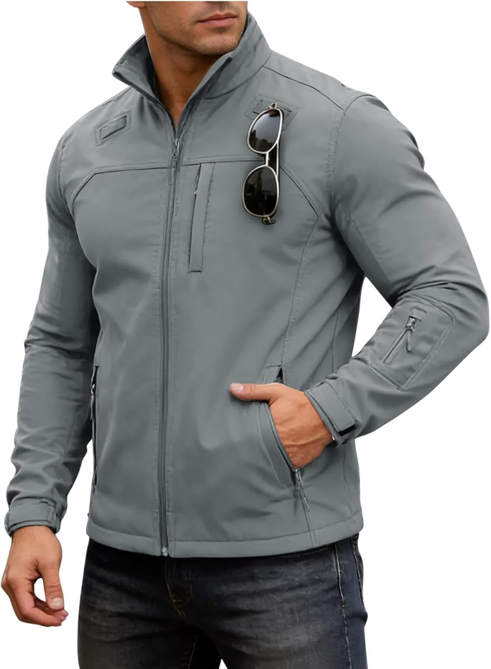 Men's Lightweight Softshell Jacket Fleece Lined Waterproof Windbreaker Tactical Jackets for Outdoor Hiking