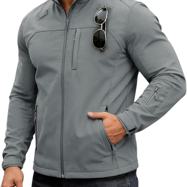 Men's Lightweight Softshell Jacket Fleece Lined Waterproof Windbreaker Tactical Jackets for Outdoor Hiking