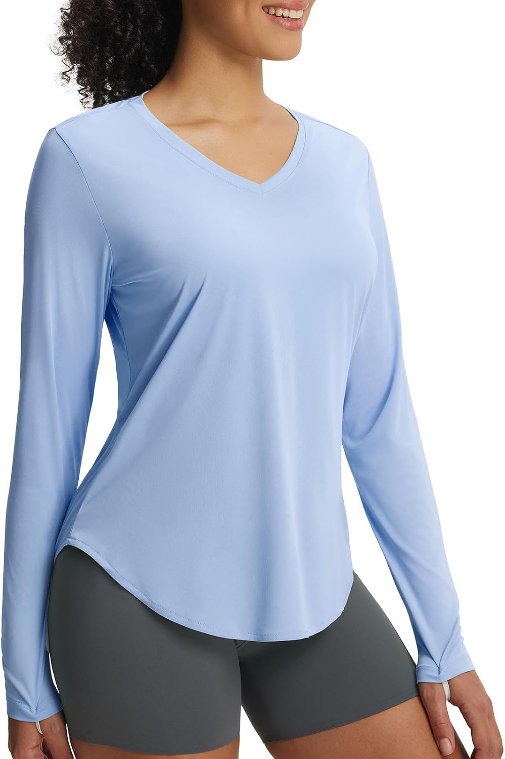 Women's Long Sleeve Sun Shirts UPF50+ UV Protection V Neck Rash Guard Lightweight Quick Dry Workout Hiking Tops