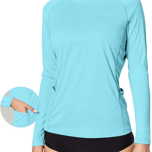 Rash Guard for Women UPF 50+ SPF UV Protection Long Sleeve Workout Tops with Pockets Dry Fit Hiking Swim Shirt