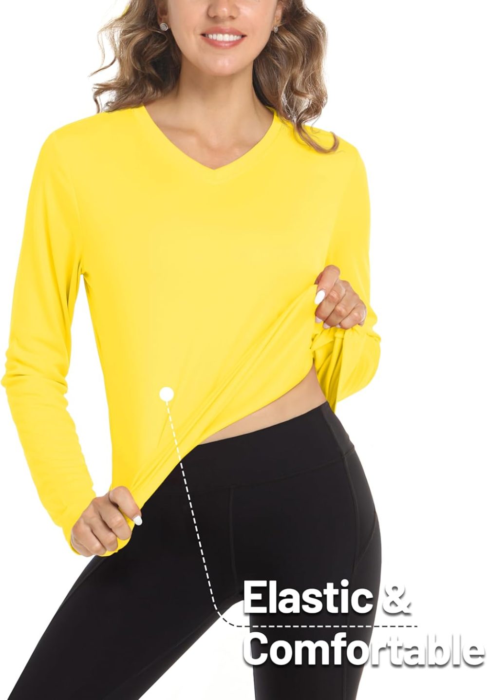 SPF Shirts for Women Long Sleeve Workout Tops V-Neck UPF 50+ UV Sun Shirt Quick Dry Performance Tees Swim Tops - Image 2