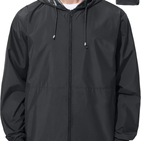 Mens Rain Jacket Raincoat Windbreaker Running Waterproof Lightweight Packable with Hood Travel Hiking Cycling