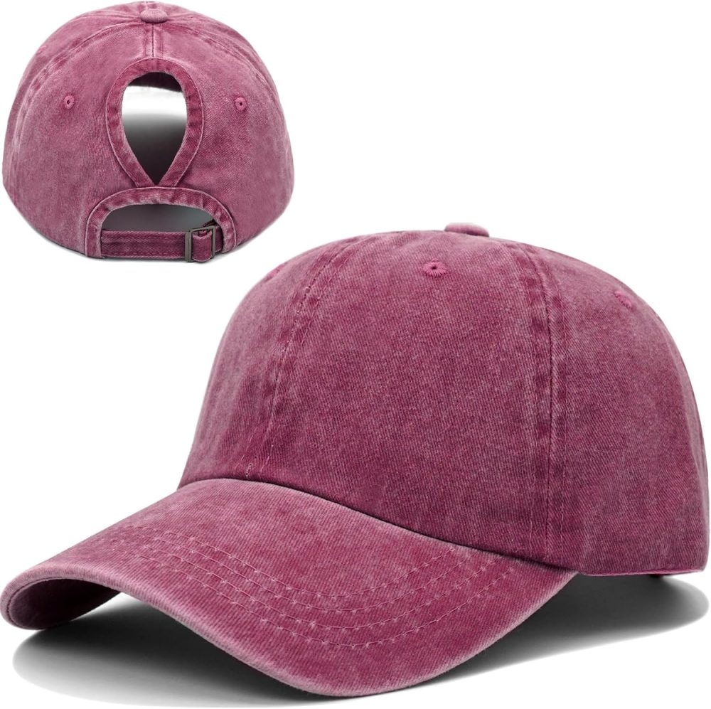 tail Baseball Cap for Women High Messy Bun Caps Washed Cotton Hats