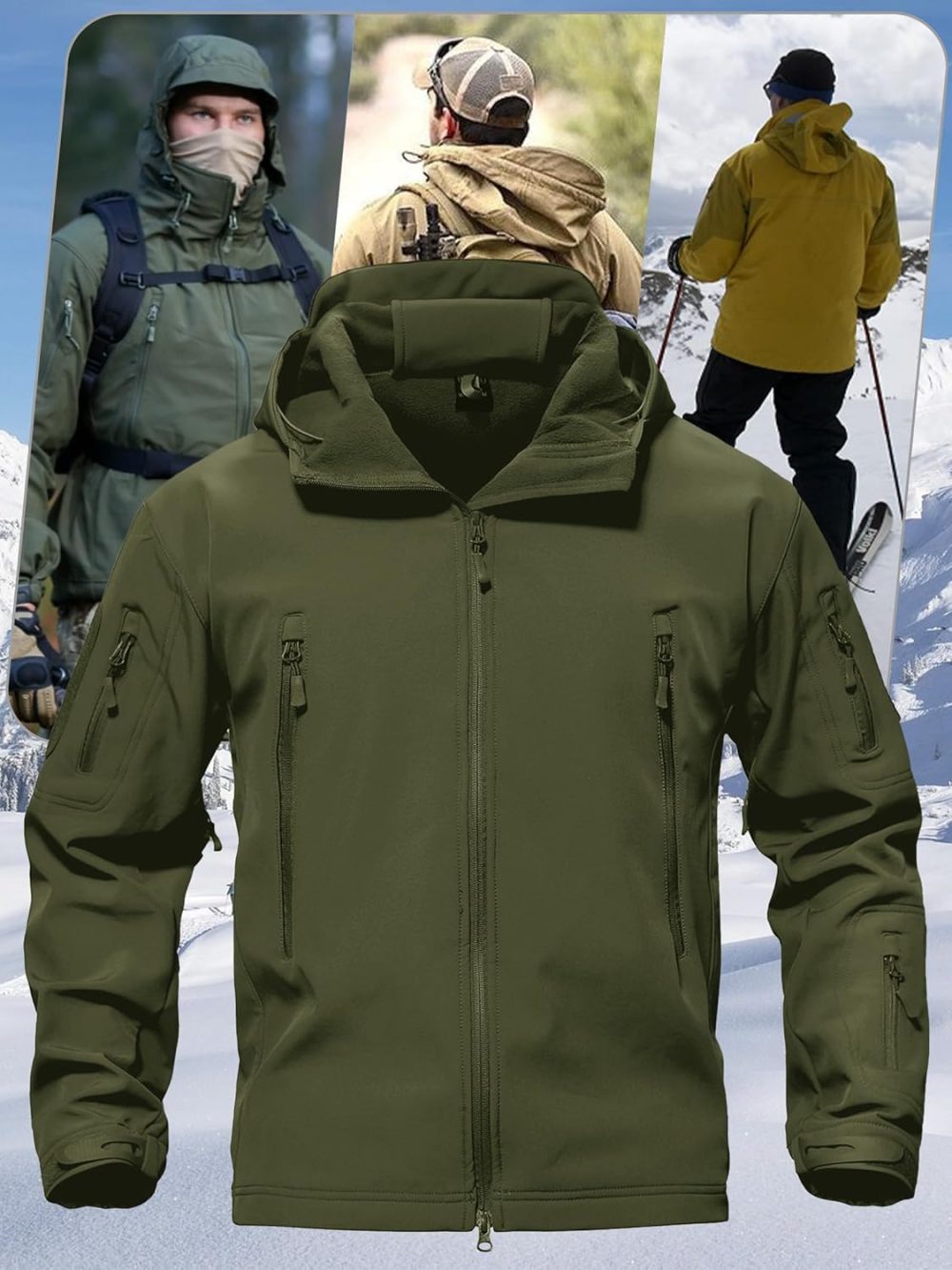 Men's Special Ops Military Tactical Soft Shell Winter Warm Fleece Lined Jacket Rain Hood Coat Hiking Snowboard - Image 2