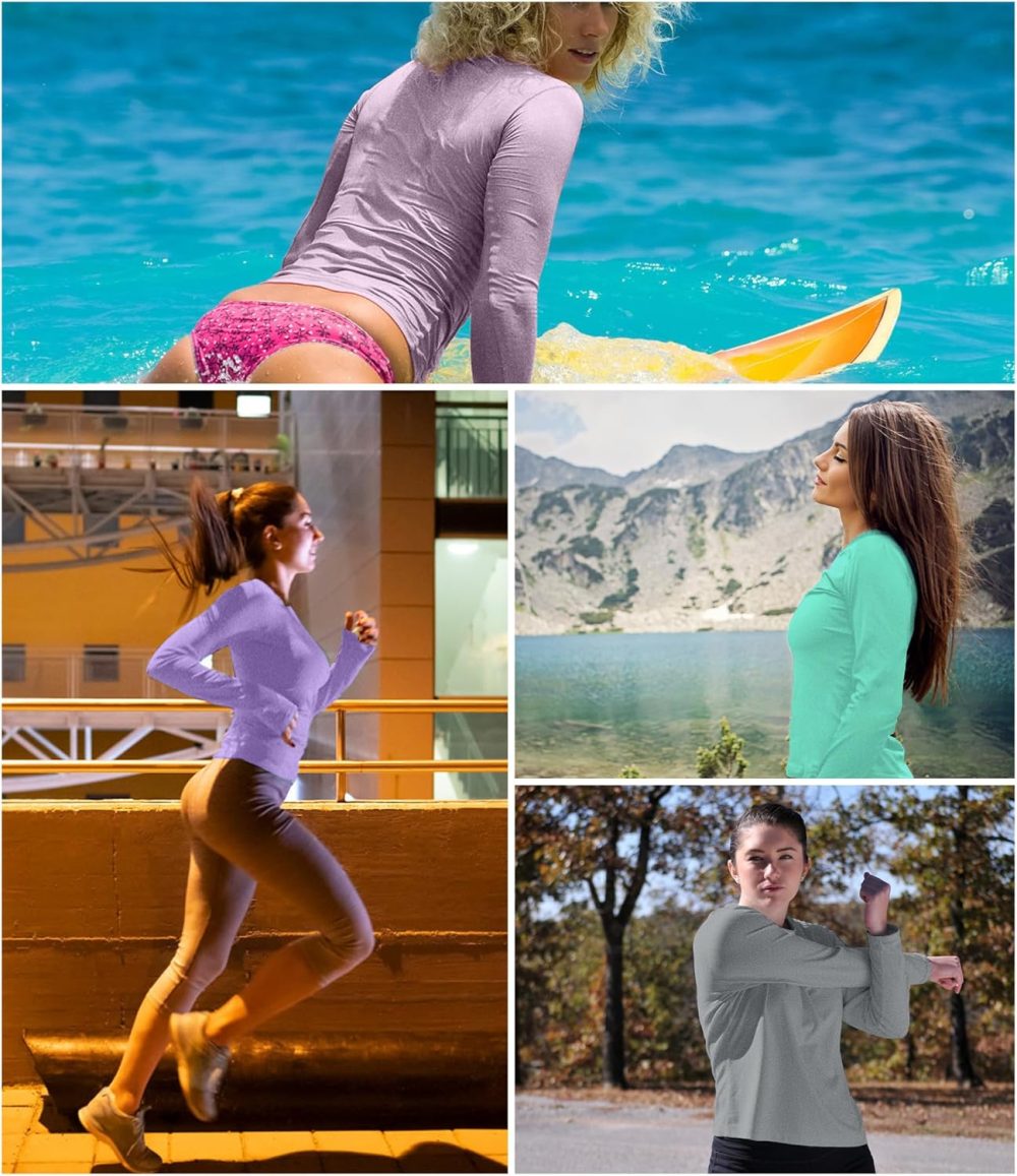 6 Pack Women's Long Sleeve Workout Dry Fit Shirts, UPF 50+ Rash Guard SPF UV Sun Protection Shirts Crew Neck - Image 2